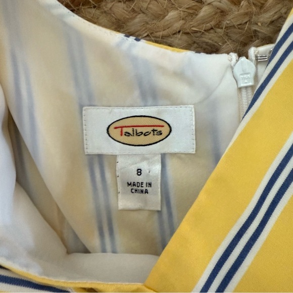 Talbots Size 8 Yellow & Blue Striped Cotton Fit & Flare Dress - Picture 2 of 8